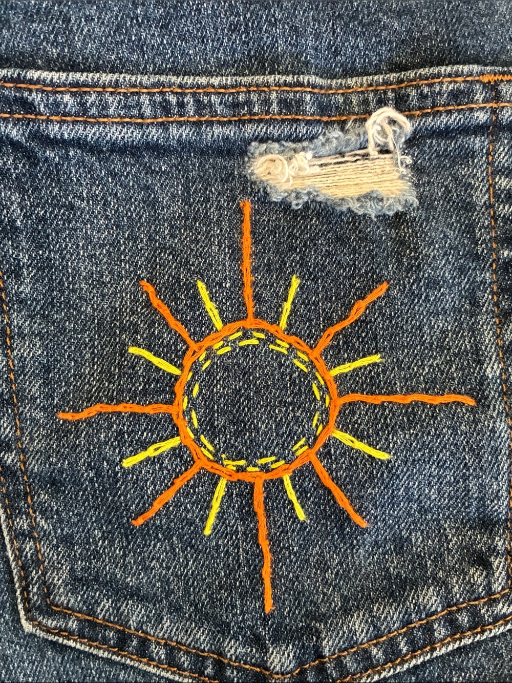 GAP Dark Wash Custom Embroidered Denim Shorts with Floral Accents - Blue size 28 - Picture 9 of 9